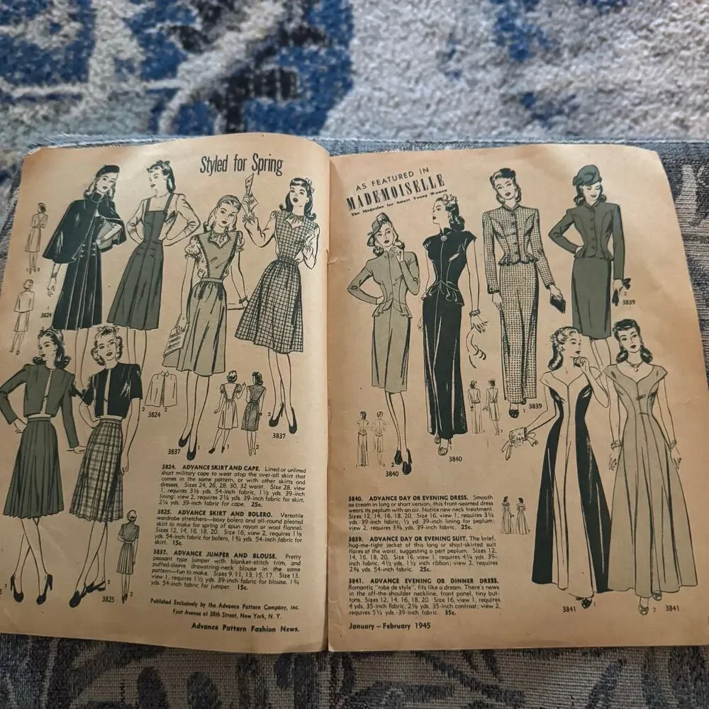 Vintage Jan-Feb 1945 Advance Pattern Co Fashion News Booklet WWII Era Sewing